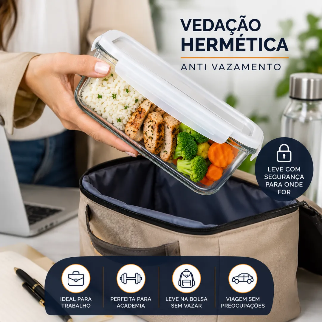 Pote Vidro Hermético 1040ml Marmita Tampa Trava Vedação - foto 4